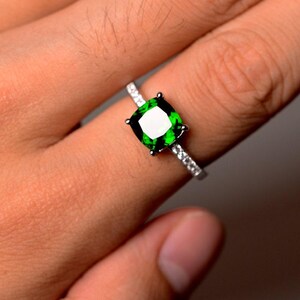 Natural Diopside Ring Emerald Green Gemstone Ring Sterling Silver 925 Ring For Her wedding Ring for Women Engagement Ring Jewelry image 5