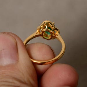 Lab Emerald Ring Yellow Gold Plated Silver Oval Cut Engagement Ring May Birthstone Ring image 3