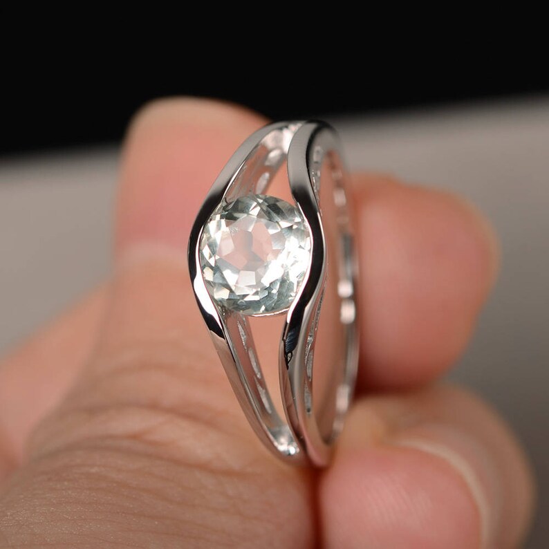 Promise Ring Natural Green Amethyst Ring Round Cut Gemstone Etsy