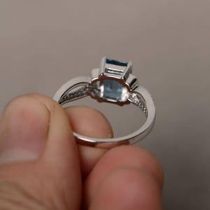 London Blue Topaz Ring Sterling Silver Emerald Cut Engagement Rings ...