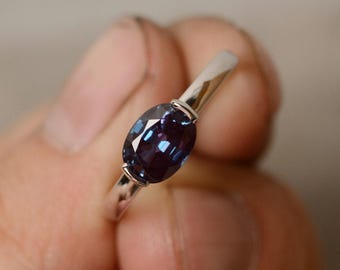 Alexandrite Ring Solitaire Ring Promise Ring Oval Cut Gemstone Alexandrite Ring