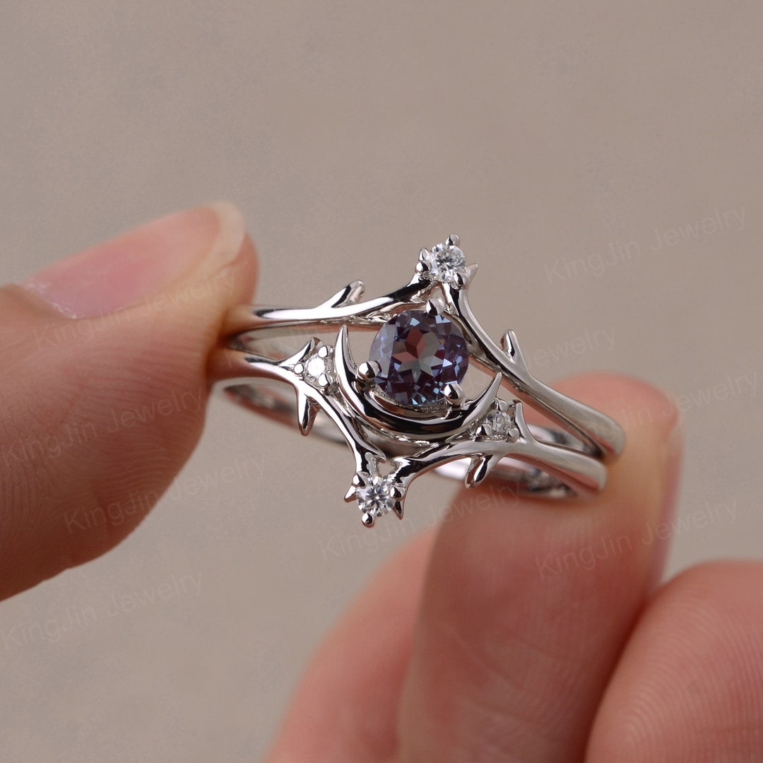 Sun and Moon Engagement Ring Sets Sterling Silver Alexandrite Etsy