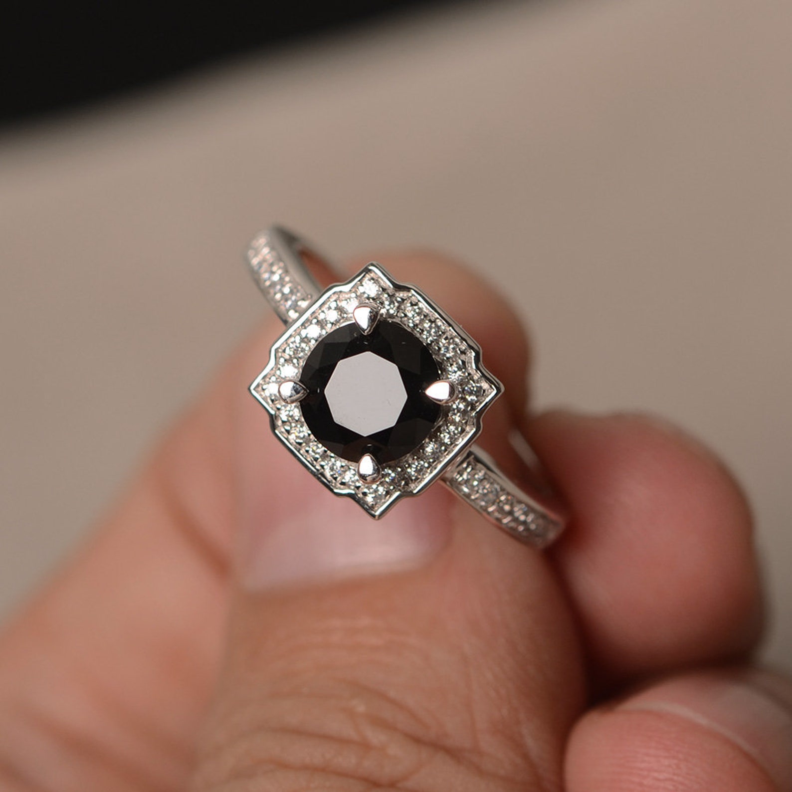 Heart Love Ring 925 Sterling Silver Ring Girl Cute Natural Black Spinel Promise Ring Gemstones Jewelry for Women main image 1