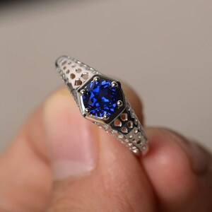 Anniversary Rings Sapphire Rings Sterling Silver Rings Round Cut Rings September Birthstone Solitaire Rings