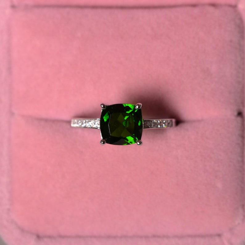 Natural Diopside Ring Emerald Green Gemstone Ring Sterling Silver 925 Ring For Her wedding Ring for Women Engagement Ring Jewelry image 3