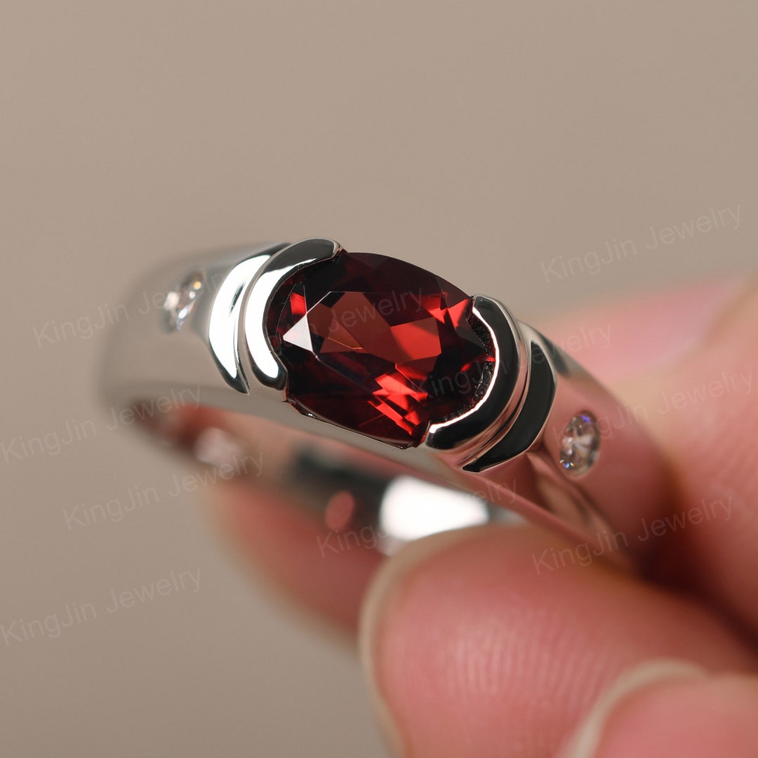 Half Bezel Set Ring for Men Sterling Silver Wedding Etsy