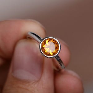 Natürliche Citrin Ring Lünette Ring Versprechen Ring Sterling Silber Ring Gold Vermeil Ring November Birthstone Ring