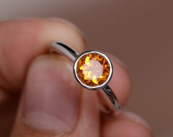 Natural Citrine Ring Bezel Ring Promise Ring Sterling Sivler Ring Gold Vermeil Ring November Birthstone Ring