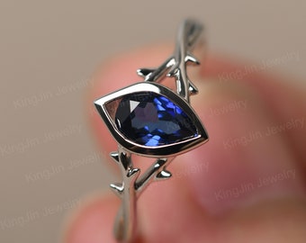 Unique Thorns Sapphire Ring Pear Shape Branch Statement Ring Sterling Silver Septembe Birthstone Ring