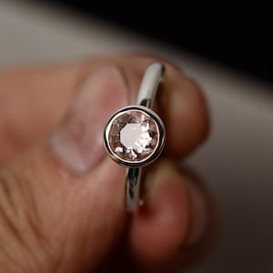 Natural Pink Morganite Ring Bezel Ring Sterling Silver Ring Gemstone Ring