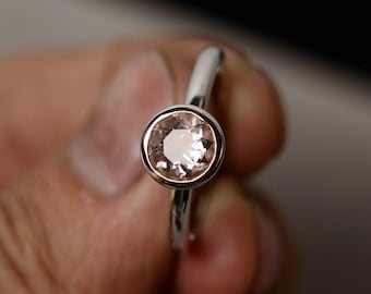 Natural Pink Morganite Ring Bezel Ring Sterling Silver Ring Gemstone Ring