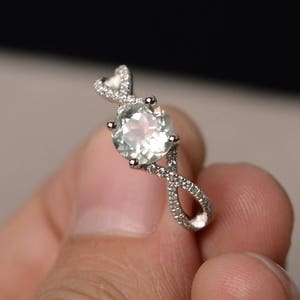 Natural Green Amethyst Rings Promise Rings Round Cut Rings Silver Rings Elegant Rings