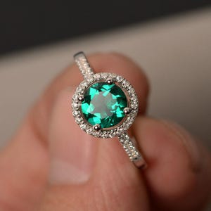 Emerald Rings Halo Ring Green Gemstone Ring Engagement Rings for Girl Sterling Silver 925