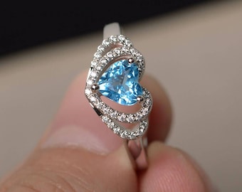 Echte Schweizer Blautopasringe Einzigartige Trauringe Herzformringe Silberringe