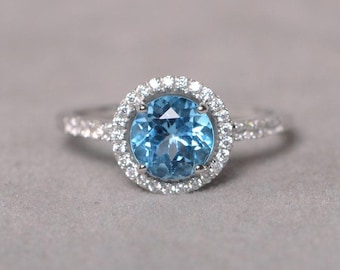 Schweizer Blautopas Ring Edelstein Verlobungsring Sterling Silber Ring mit Stein Versprechen Ring für sie