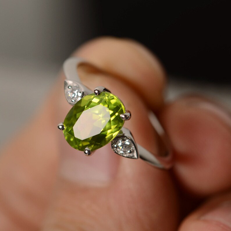 Oval Cut Peridot Ring Engagement Ring Sterling Silver August Etsy