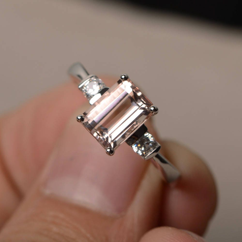 Natural Pink Morganite Ring Engagement Ring Emerald Cut Pink | Etsy