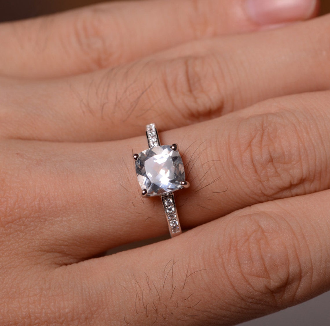 Natural White Topaz Ring Gemstone Silver Ring Engagement Etsy