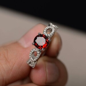 Natural Red Garnet Rings Engagement Rings Solid Silver Rings Round Cut Rings January Birthstone Wedding Gifts
