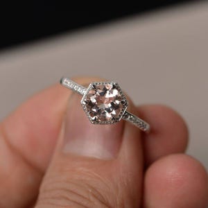 Natural Morganite Ring Engagement Ring Pink Gemstone Ring Round Cut image 1
