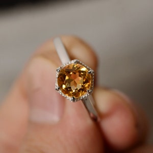 Citrine Ring Silver Solitaire Ring Simple Ring Promise Ring November Birthstone Ring