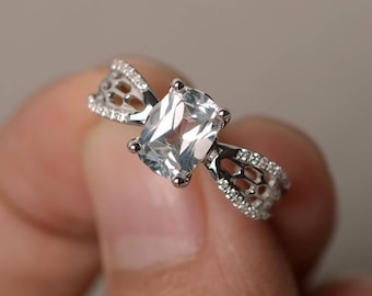 Topas Jahrestag Ringe natürliche weiße Topas Ringe Sterling Silber Ringe Kissen geschliffen Edelstein Geschenke für Sie