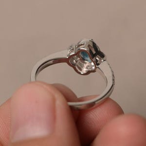 London Blue Topaz Ring Round Cut Blue Gemstone Ring Sterling Silver ...