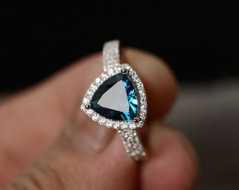 London Blue Topaz Ring Gemstone Ring Sterling Silver Engagement Ring Promise Ring For Her Fine Ring