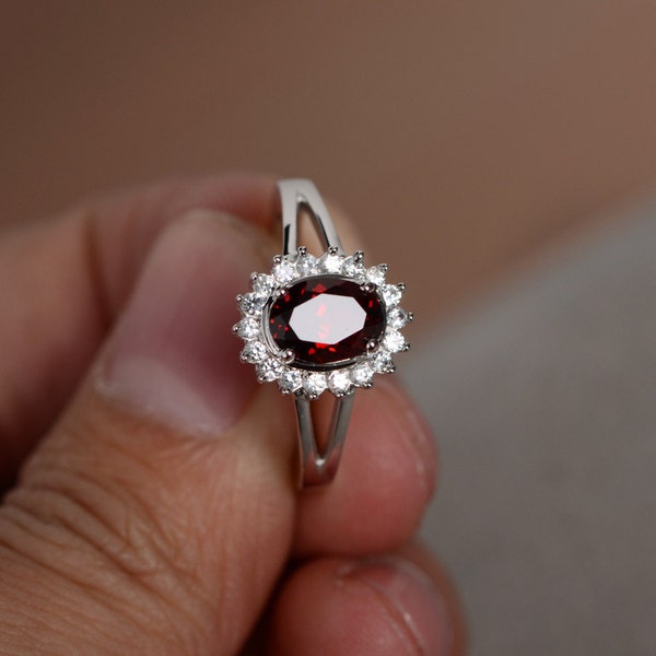 Natural Red Garnet Ring January Birthstone Ring Sterling Silver Ring Promise Ring For Her