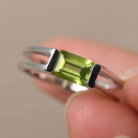 Unique Double Band Peridot Ring Sterling Silver Emerald Cut Wedding Ring Simple August Birthstone Ring Etsy Australia