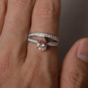 Anillo de compromiso de morganita con forma de lágrima, anillo de piedras preciosas rosas, anillo de corona de plata imagen 4