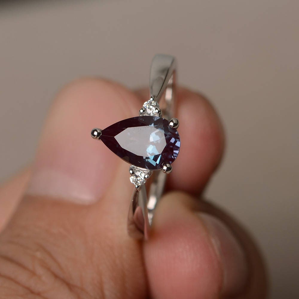 Color Stone Birthstone Ring Solitaire Simulated Alexandrite Ring Set In Sterling Silver Color Stone Birthstone Ring Solitaire Simulated Alexandrite Ring Set In Sterling Silver