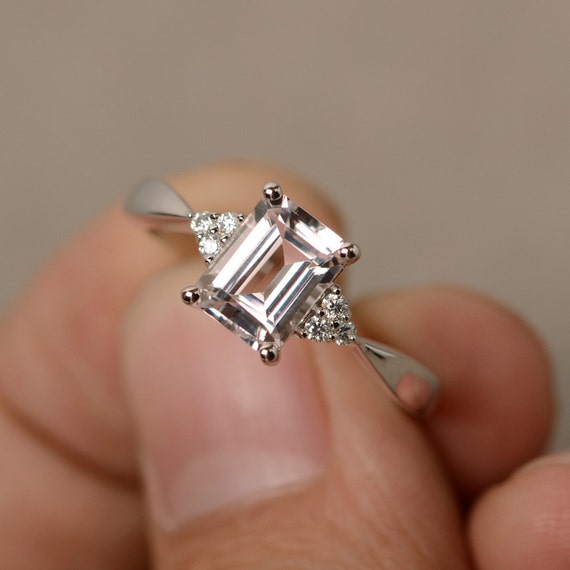 Ring Engagement Ring Emerald Cut Sterling Silver Etsy