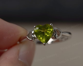 peridot ring heart cut August birthstone sterling silver ring for women