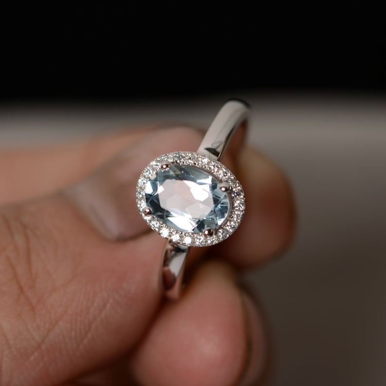 March Birthstone Ring Aquamarine Ring Oval Ring Gemstone Ring Natural Aquamarine