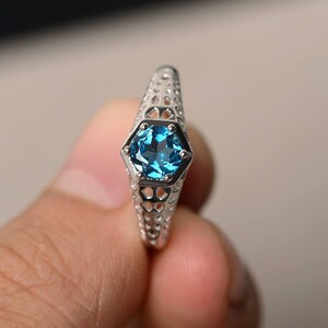 Cocktail Party Rings Genuine London Blue Topaz Rings Silver Rings Round Cut Rings