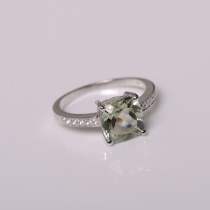 Natural Green Amethyst Ring Sterling Silver 925 Gemstone Jewelry Rings zdjęcie 3