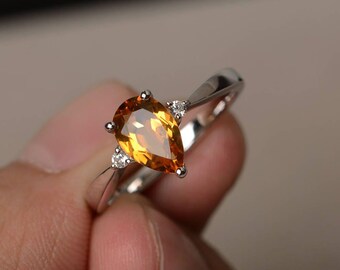 Natural Citrine Ring November Birthstone Ring Yellow Gemstone Ring Sterling Silver Ring
