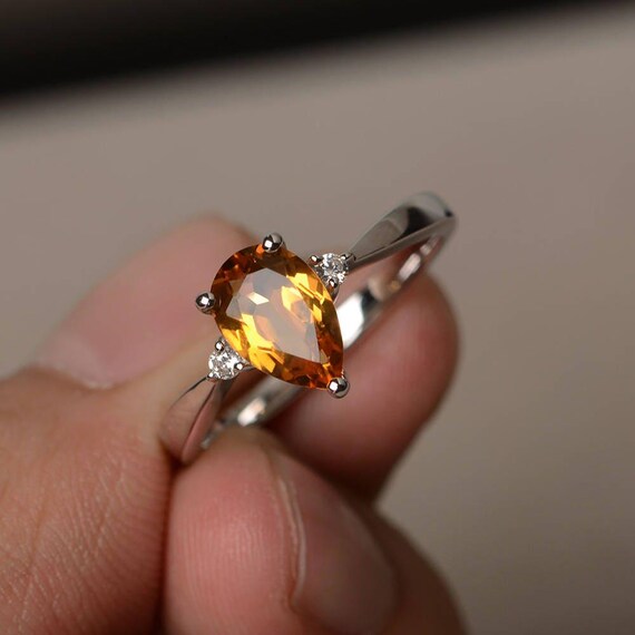Genuine Citrine November Birthstone Ring - 14k Yellow Gold Solitaire Ring, Handmade In USA, Size 4