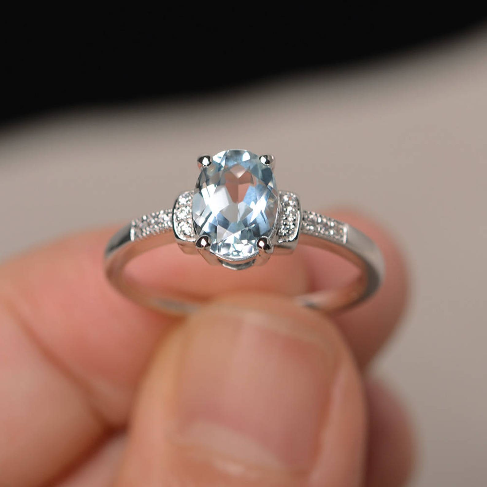 Gorgeous Aquamarine Butterfly Ring – Large Oval Stone In Alloy Silver 5 thumbnail image