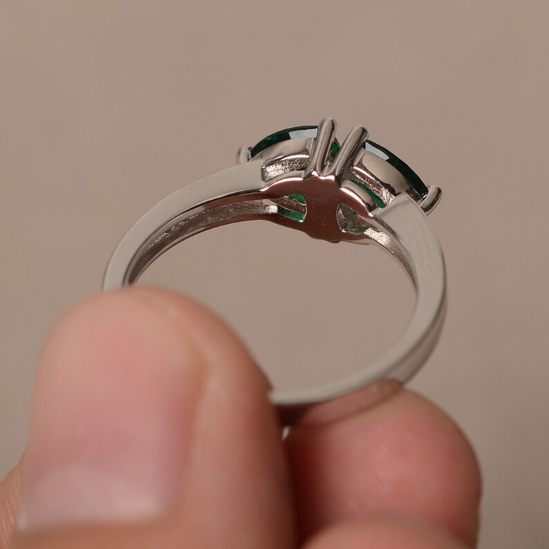 Lab Emerald Ring Engagement Ring Trillion Cut Green Gemstone Sterling Silver Ring May Birthstone Ring Engagement Ring