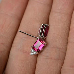 Lab Ruby Earrings Stud Silver image 2