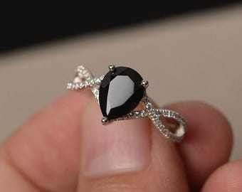 Natuurlijke zwarte spinelring zwarte edelsteenring sterlingzilveren ring peergeslepen edelsteenring jubileumring