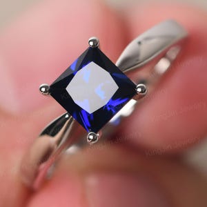 Sapphire Solitaire Wedding Ring 14K White Gold Minimalist September Birthstone Ring