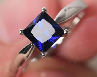 Sapphire Solitaire Wedding Ring 14K White Gold Minimalist September Birthstone Ring