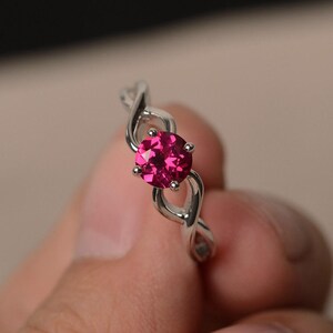 Lab Red Ruby Ring Round Cut Gemstone Ring July Birthstone Solitaire Ring Sterling Silver Ring Engagement Ring