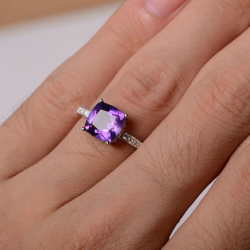 Genuine Natural Amethyst Ring Purple Quartz Crystal Gemstone Etsy