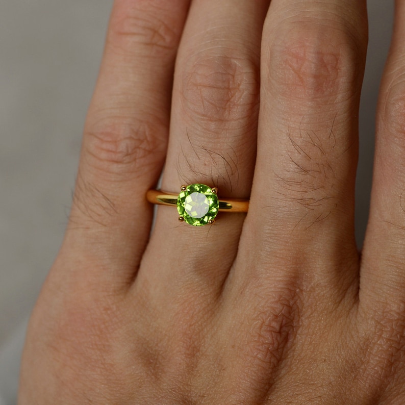 Natural Gemstone Peridot Ring Silver Yellow Gold Vermeil Sterling Silver August Birthstone Ring image 3