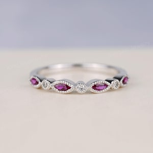 Ruby CZ Ring for Women Stackable Marquise Ring- July Birthstone, Offering love and passion