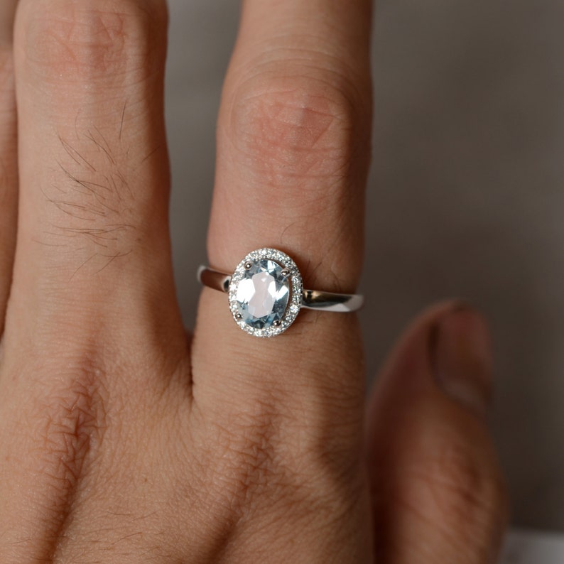 March Birthstone Ring Aquamarine Ring Oval Ring Gemstone Ring Natural Aquamarine